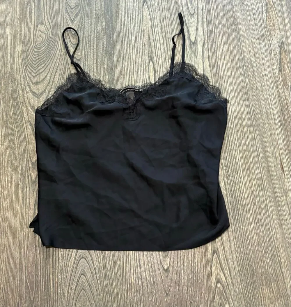 Victoria's Secret Womens Camisole Lace Trim Sleeveless V-Neck Tank Black Size XL